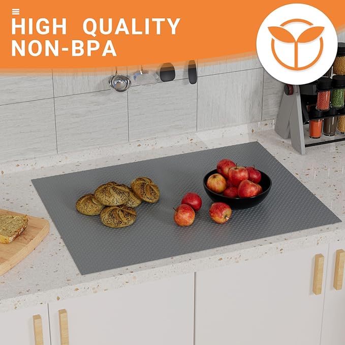 FLPMIX 15-Inch Kitchen Shelf Liners: Waterproof Cabinet Drawer Mats 15 x 240 Inch - Dark Grey Easy to Cut Non-Adhesive Pantry Cupboard Liner for Shelving