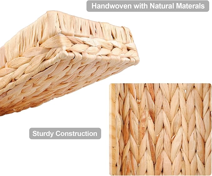 Rectangle Bathroom Tray, 10" Bathroom Over Toilet Tank Tray Water Hyacinth Wicker Basket for Bathroom Counter Long Narrow Badtub Hand Towel Storage Basket for Home Decor, Rattan Yellow