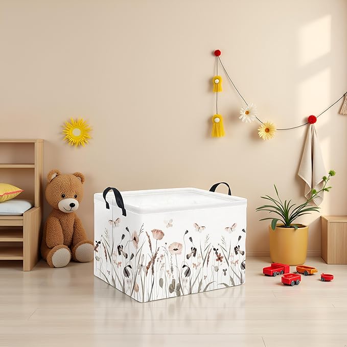 Rectangular Kids Storage Bin Gift Basket Baby Organizer Shelf Book Basket Room Decor(Flower Butterfly)