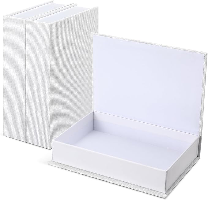 Tioncy 3 Pcs Fake Book Box Neutral Linen Book Box Decorative Faux Prop Storage for Farmhouse Home Decor shelf Table Card Photo DIY Keepsake Gift(8.6 x 6.1 x 1.8 Inch,White)