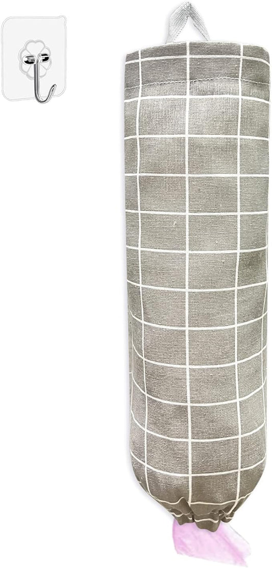SYIPO Plastic Bag Holder, Reusable Grocery Bag Organizer, Wall Mount, Plaid Grey, 1 Pack, 15.7in x 9.8in