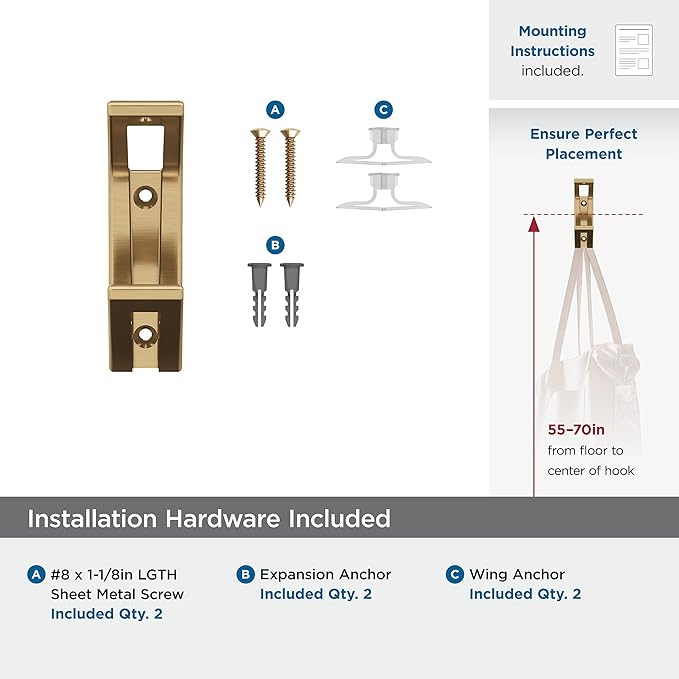 Amerock H37010CZ | Avid Double Prong Decorative Wall Hook | Champagne Bronze Hook for Coats, Hats, Backpacks, Bags | Hooks for Bathroom, Bedroom, Closet, Entryway, Laundry Room, Office