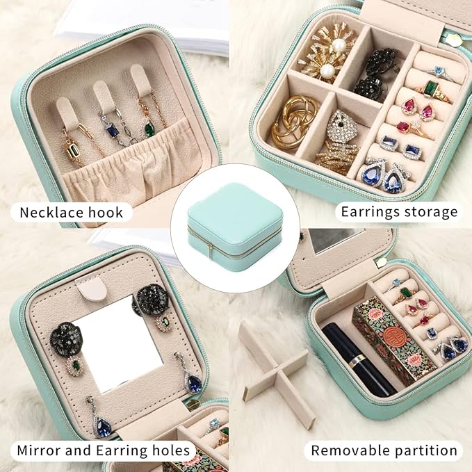 Jewelry Travel Case with Mirror,Small Travel Jewelry Organizer, Portable Jewelry Box Travel Mini Organizer Portable Display Storage Box For Rings Earrings Necklaces (NavyBlue)