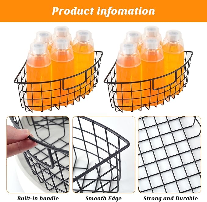 4 Pack Lazy Susan Basket Lazy Susan Organizer Bins for 18"/20" Diameter Turntable 1/4 Wedge Corner Cabinet Organizer Kitchen Organization Metal Lazy Susan with Handle for Cabinet 9 x 6.2 x4 Inch