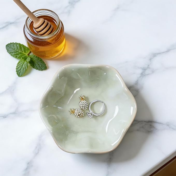 Green Lotus Leaf Shape Ring Jewelry Dish Holder,Small Trinket Jewelry Tray,Decorative Jewelry Plate Bowl,Key Bowl,Birthday Engegament Gifts for Women Friends,Ceramic