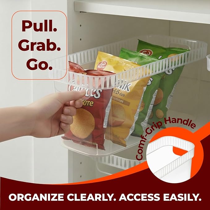 Tribello Modern Narrow Organizer Storage Bin, Slim Clear Plastic Household Storage Container for Kitchen Pantry storage, Under Sink Bin, Bathroom/Laundry Room - 6 Pack (Narrow - 15” X 6” X 6”)