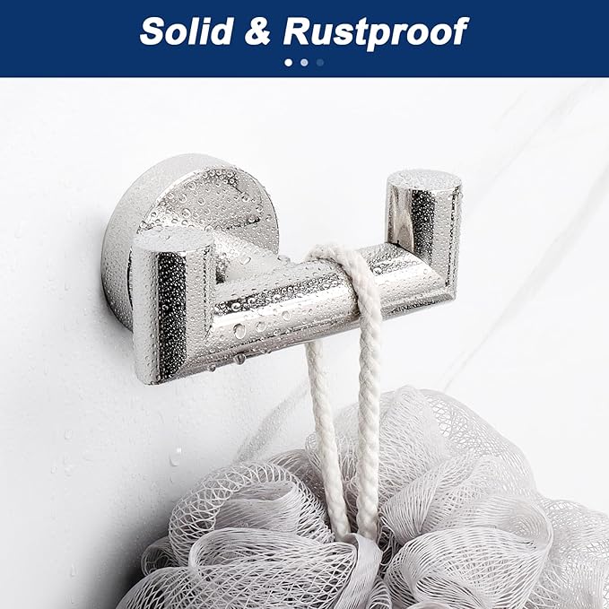NearMoon Bathroom Double Towel Hook- SUS304 Stainless Steel Robe Towel Holder, Heavy Duty Double Coat Hook for Bathroom Livingroom Kitchen Wall Mounted (Chrome Finish-U, 3 Pack)
