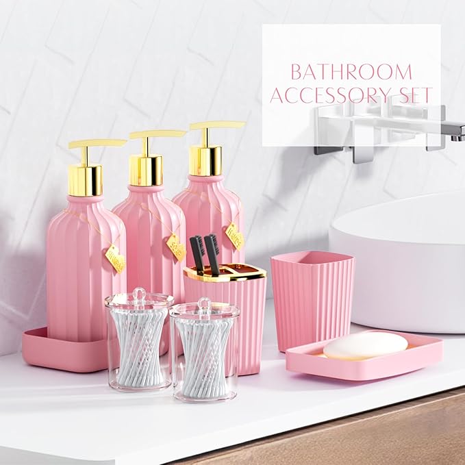 32PCS Bathroom Sets with Shower Curtain and Rugs-Grey Bathroom Accessories,Non Slip Bathroom Rugs Set with Toilet Lid Cover, Waterproof Shower Curtain, 3PC Soap Dispenser with Trash Can