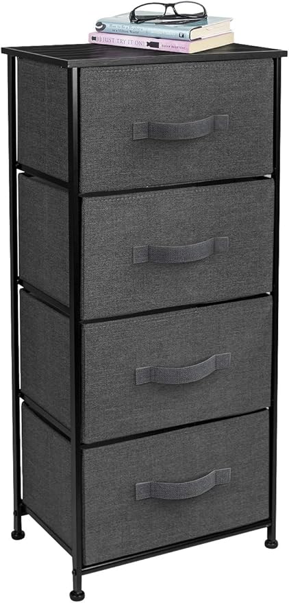 Sorbus Nightstand with 4 Drawers - Bedside Furniture & Night Stand End Table Dresser with Steel Frame, Wood Top, Easy Pull Fabric Bins for Home, Bedroom Accessories, Office & Dorm