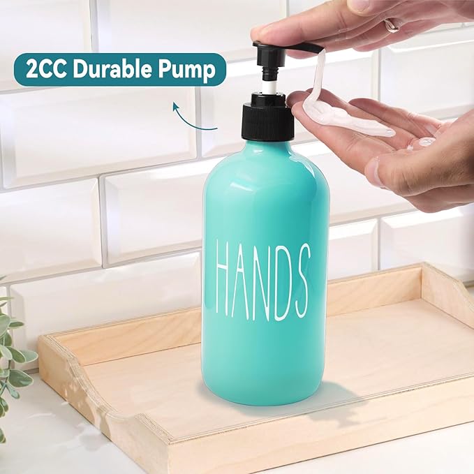 Glass Soap Dispenser Set 2 Pack,16 Oz Dish Soap Dispenser for Kitchen Sink,Teal Kitchen Accessories and Kitchen Decor,Turquoise Decorations and Kitchen Utensils for Kitchen