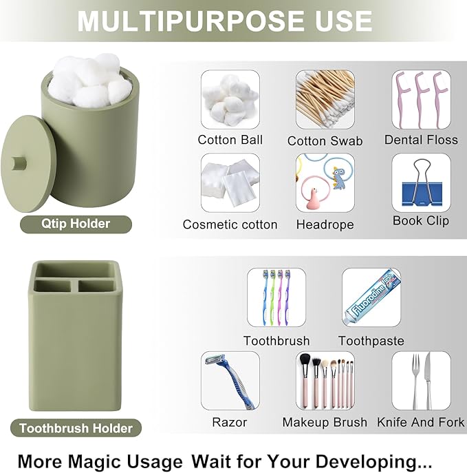 Sage Green Bathroom Accessories Set with Shower Curtain and Mats, 21 Pcs Resin Toothbrush Holder Sets with Holder and Lotion Soap Dispenser,Bathroom Countertop Organizer Set for Home Apartment