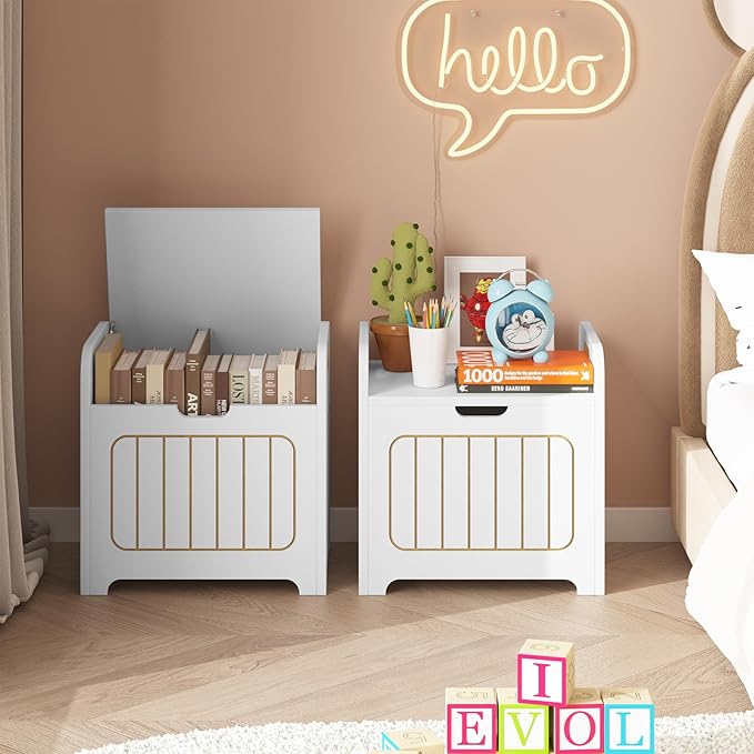White Wooden Storage Chest, Small Cube Storage Box Organizer with Handles, Storage Bin for Books and Clothes, Square Side Table for Entryway, Living Room or Bedroom