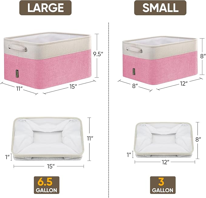 BALEINE 4 Pack Fabric Closet Storage Bins for Shelves, Linen Closet Organizers and Storage, Decorative Baskets for Organizing, Shelf, Clothes, Home, Office (Pink, 12"x8"x8")