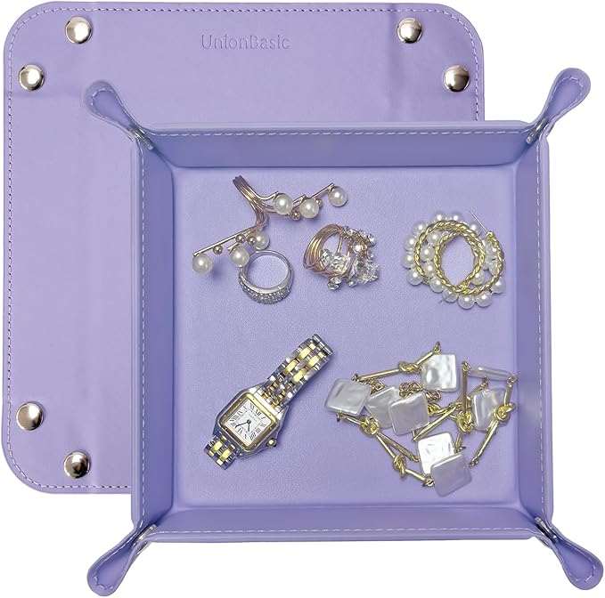 UnionBasic Small Valet Tray, Jewelry Tray for Rings Watches Earrings, Entryway Catchall Caddy for Coins Keys Change, Nightstand Bedside Valet Holder, Trays for Electronic Gadgets, Purple