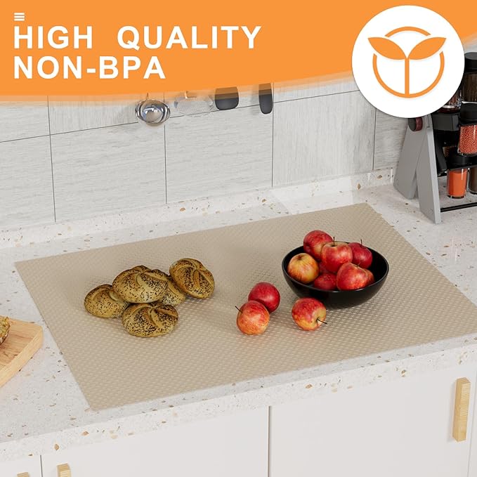 Cabinet Shelf Liner Khaki 17.7 inch Wide - Waterproof Pantry Cabinet Liner - Easy to Cut Kitchen Drawer Mat 17.7" x 300 Inch
