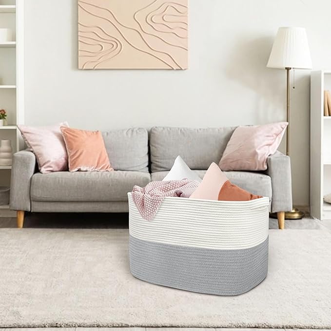 XXXXL Blanket Basket, 25" x 16" x 16"(108L) Rectangle Basket for Blankets Living Room, Extra Large Wicker Woven Blanket Pillow Storage Bin, Soft Kids Dog Toy Box Storage Bin Organizer
