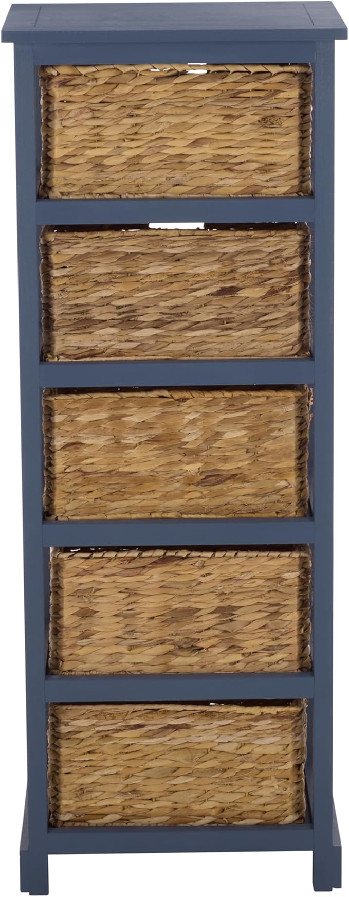 SAFAVIEH Home Collection â Vedette Blue 5-Basket Storage Tower, Natural Rattan Accent Design, Fully Assembled (AMH5739H)