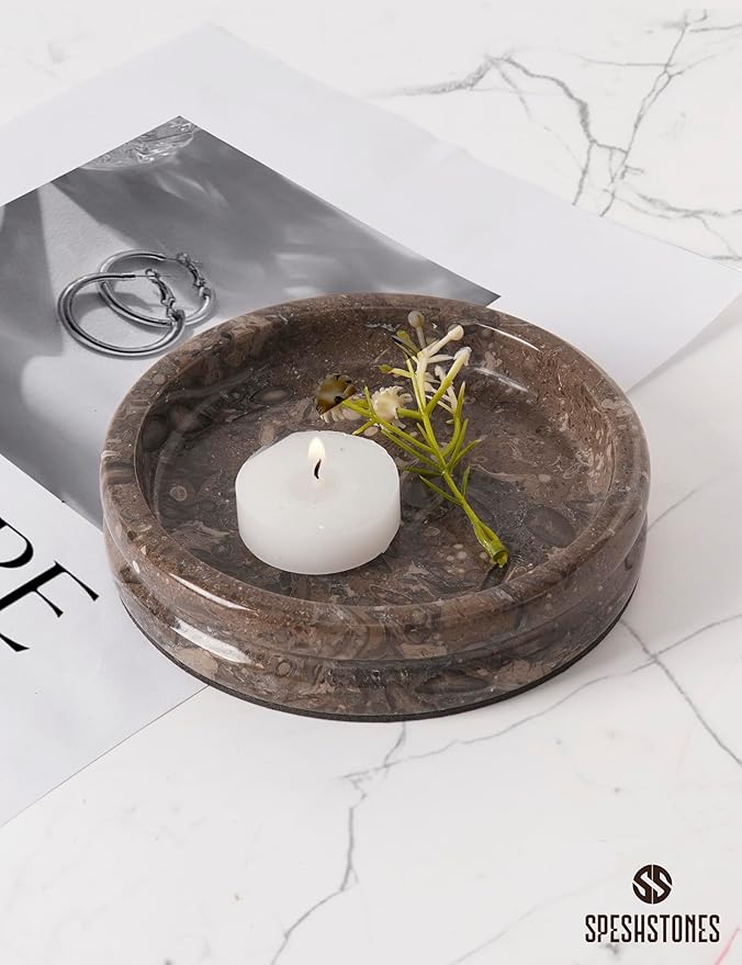 Marble Jewelry Dish 5 Inch Handmade Trinket Dish Ring Holder, Aesthetic Room Decor and Gifts for Women, Decorative Candle Plate, Key Bowl for Vanity