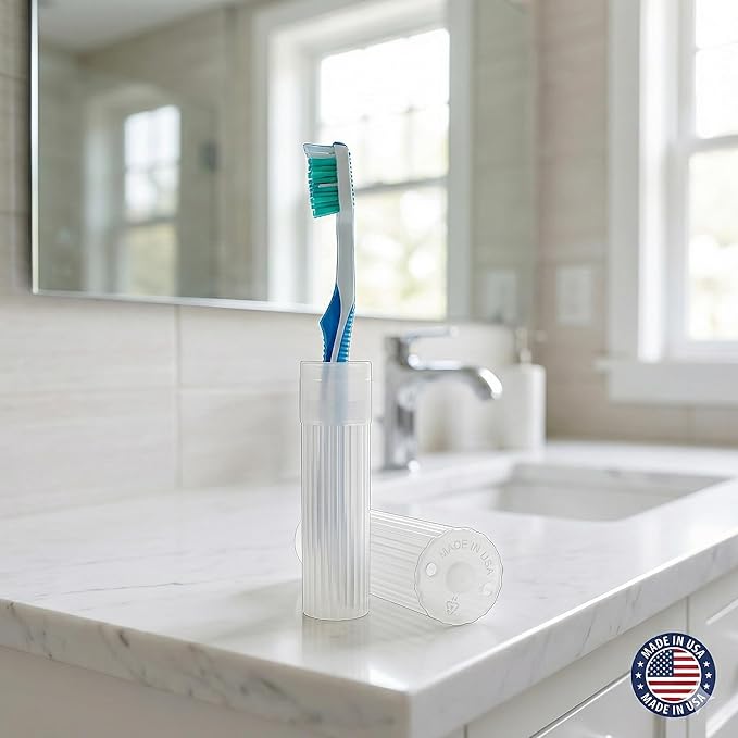 Toothbrush Holder - White, Made in USA, with Ventilation Holes, for Toothbrush Covers, Toothbrush Holder, Toothbrush Soft, Durable Design, Hygienic Bathroom Accessory