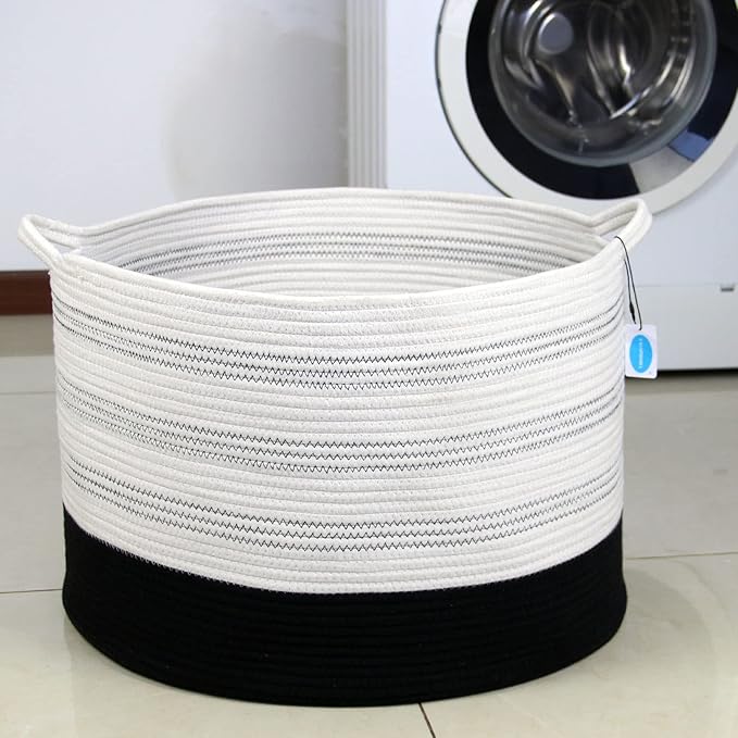 Casaphoria XXXLarge Cotton Rope Basket 22" X 22"X 14" Blanket Basket for Living Room Woven Basket Soft Laundry Blanket Basket storage basket bin with Handleï¼pack of 1ï¼