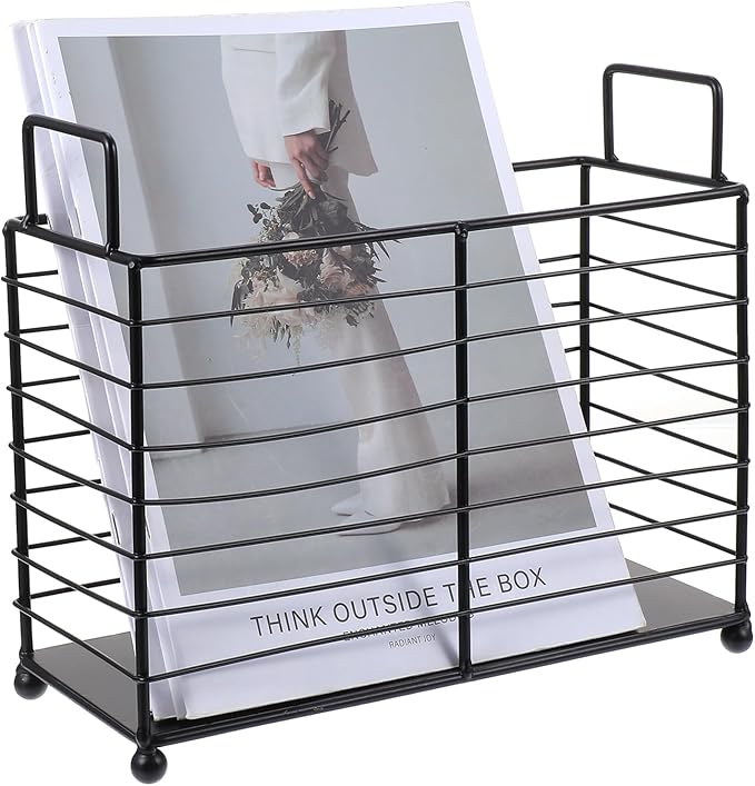 Metal Magazine Rack Floor, Wire Magazine Rack Storage Organizer with Handles - Iron Wire Black Folder Stand Holder for Home Office Bathroom Bedroom Living Room