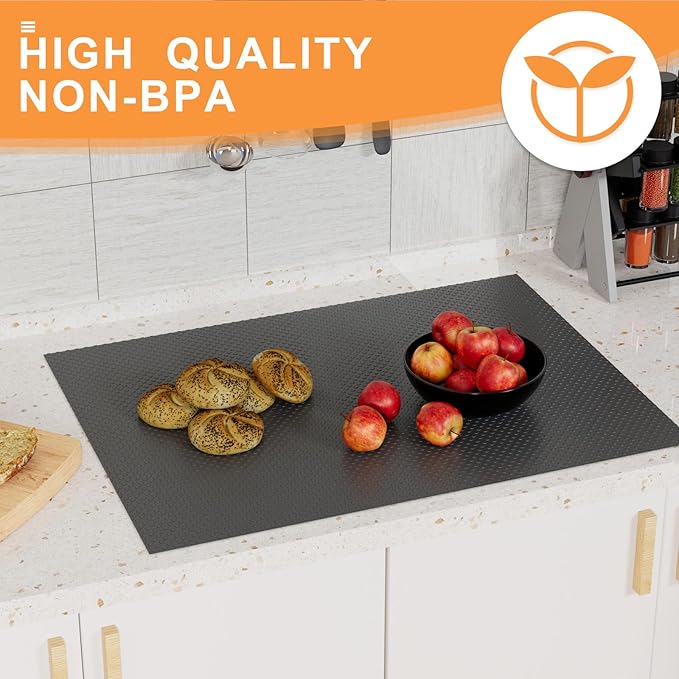 FLPMIX Shelf Liners for Kitchen Cabinets: 15" x 240" Black Easy to Cut Drawer Liner - Non-Adhesive Waterproof Cupboard Mat for Pantry Shelving