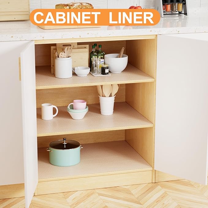 Clear Shelf Liners for Kitchen Cabinets - 10 Inch Wide Translucent Non-Adhesive Drawer Liner - Easy to Cut Waterproof Pantry Liner for Refrigerator 10 in x 396 Inch