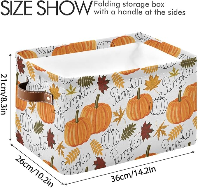 Bolaz Large Storage Basket Pumpkin Leaf Fall Autumn Foldable Storage Box Organizer Bins with Handles for Bedroom Home Office