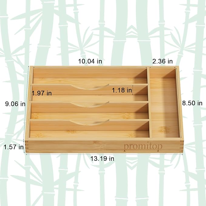 Bamboo Utensil Organizer for Kitchen Drawers, Utensil Tray and Cutlery Silverware Holder,Wood Drawer Dividers with 5 Slots（2 pack）