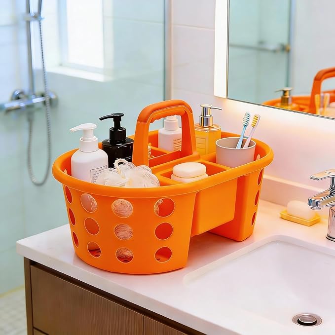 Large Shower Caddy Portable 2PC - Made in USA Plastic Jumbo Size Dorm Storage Candy Tote with Handle Shower Organizer for Bathroom, Pantry, Kitchen, College Dorm, Orange/Purple