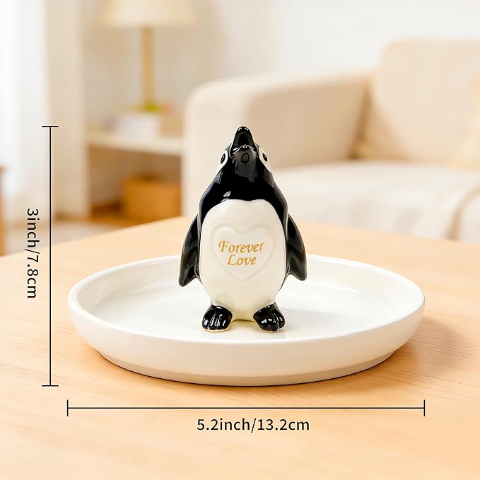 PUDDING CABIN Penguin Gifts for Women Ring Holder Dish Forever Love Jewelry Holder for Rings, Earrings, Necklaces - Engagement Anniversary Birthday Mothers Day Gift for Mom, Wife, Girlfriend