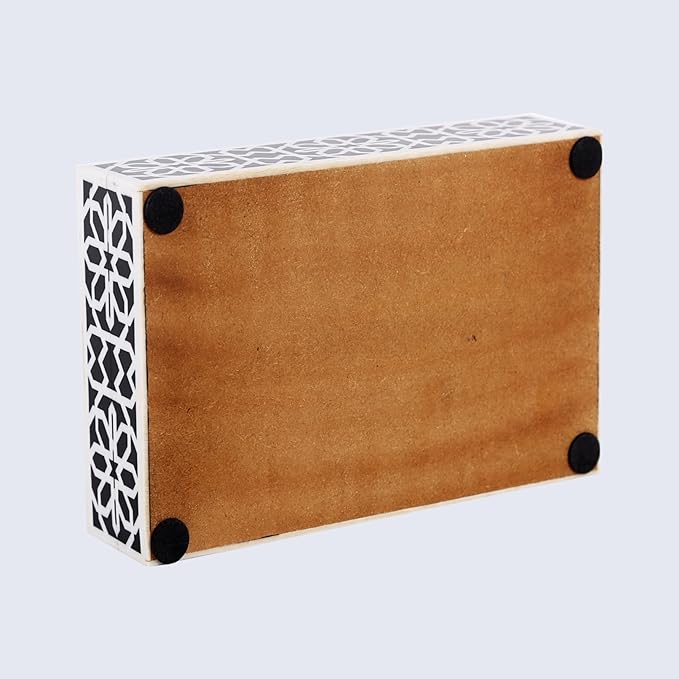 Handicrafts Home Decorative Storage Box with Lid – Black White Islamic Floral Geometry Remote Control Box, Slim Persian Mosaic Storage Box for Shelf, Desk & Living Room Decor – Shiraz 8 x 6 x 1.5