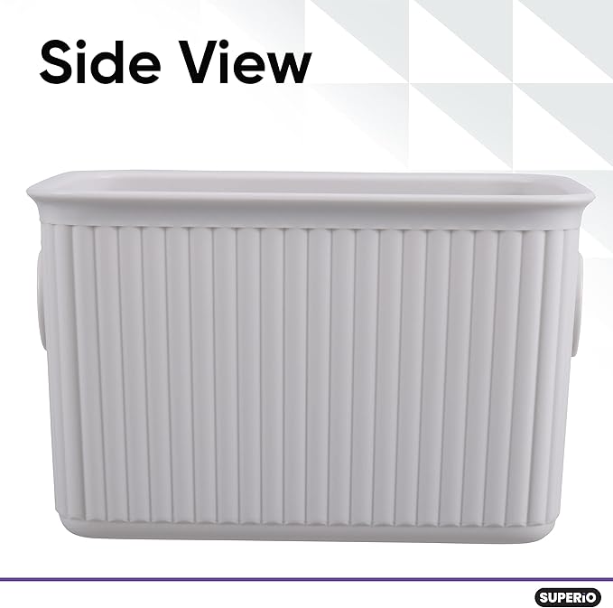 Superio Ribbed Collection - Decorative Plastic Basket Open Home Storage Bins Organizer, Small White Smoke (4 Pack) Container Boxes for Organizing Closet Storage Bins for Shelves 1.5 Liter