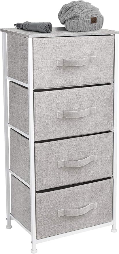 Sorbus Nightstand with 4 Drawers - Bedside Furniture & Night Stand End Table Dresser with Steel Frame, Wood Top, Easy Pull Fabric Bins for Home, Bedroom Accessories, Office & Dorm