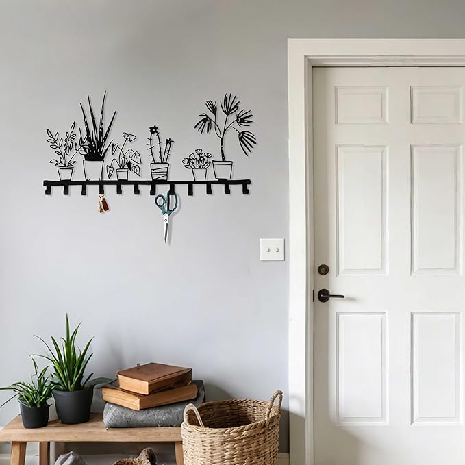 Black Metal Large Wall Mount Rack Set of 2 with 12 Hooks, Unique Wall Hooks for Clothes, Hat, Bag, Key, Cute Wall Hanger for Entryway, Front Door, Bathroom, Kitchen, Office, Home Organization