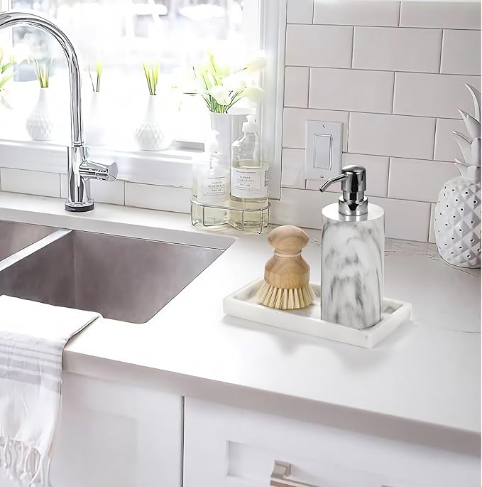Emibele Bathroom Vanity Tray, Small 8" Rectangular Resin Kitchen Soap Dresser Jewelry Dish Tray Bathroom Countertop Organizer Tray for Cosmetic Perfume Candle, Mini, Ink White