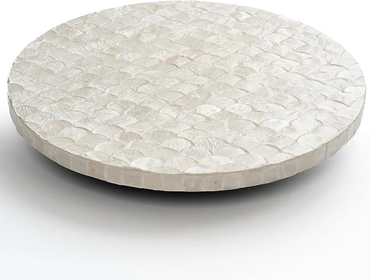 12 Inch Capiz Lazy Susan, Decorative Lazy Susan Turntable Centerpiece for Dining Table, Kitchen Counter, Round Mother of Pearl Capiz Shell Spinning Tray for Countertop & Tabletop (White)