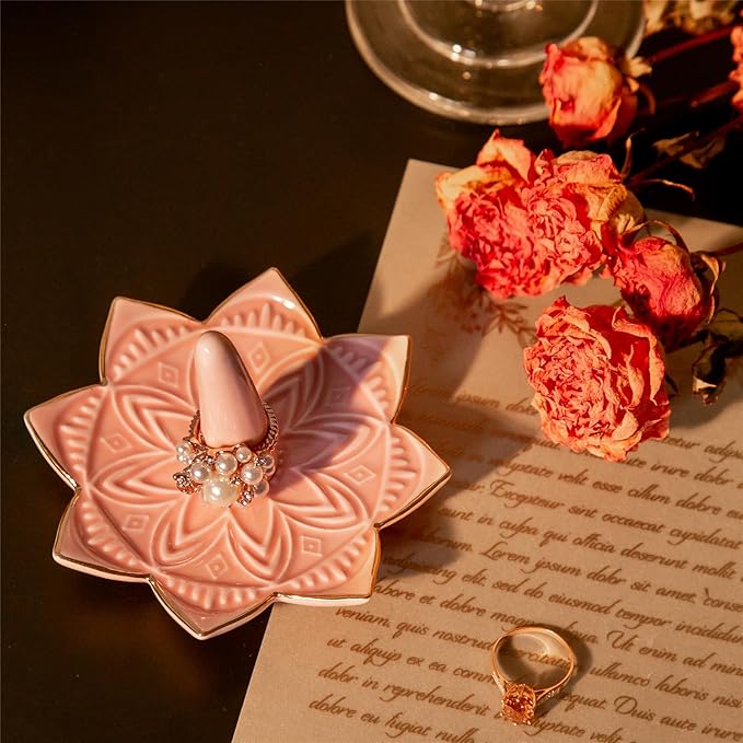 Ceramic Ring Holder for Jewelry,Pink Mandala Ring Dish Jewelry Dish Jewelry Holder,Room Decor,Engagement Wedding Birthday Gifts for Couples Women