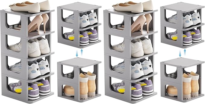 HAIXIN 5-Tier Shoe Rack - Durable Space Saving Shoe Storage Stand for Closet, Entryway, Hallway, Dorm, Bathroom - Grey (Pack of 2)
