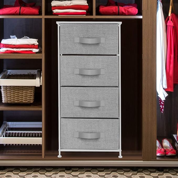 Sorbus Nightstand with 4 Drawers - Bedside Furniture & Night Stand End Table Dresser with Steel Frame, Wood Top, Easy Pull Fabric Bins for Home, Bedroom Accessories, Office & Dorm