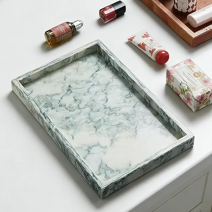 Natural Marble Tray, Stone Tray for Bedroom/Bathroom/Kitchen/Vanity Countertop, Jewelry Tray for Rings Earrings Necklace Bracelet Watch, Room Decor Aesthetic