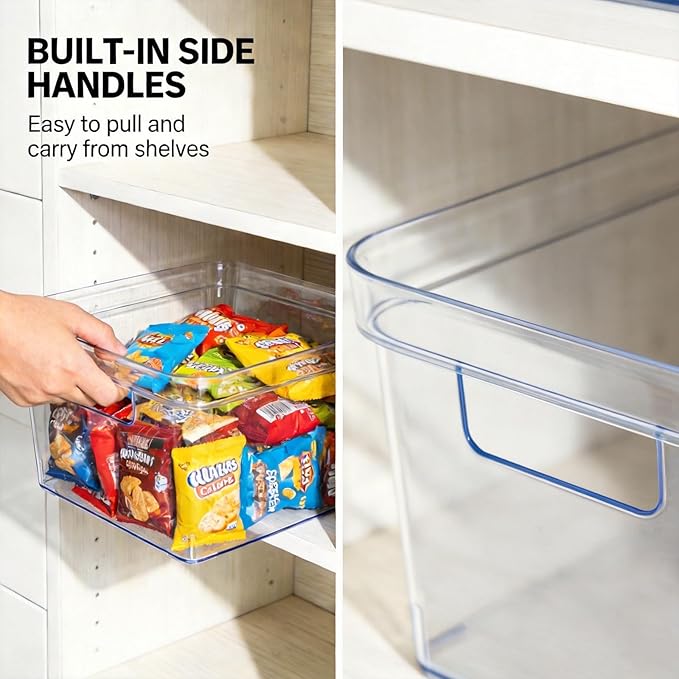 MOONEDGE 4-Pack Clear Plastic Storage Bins — Open-Top PET Organizers, 10" x 10" x 6" Storage Containers Ideal for Pantry, Fridge, Shelf and Counter Organization, Small Storage Bins for Home