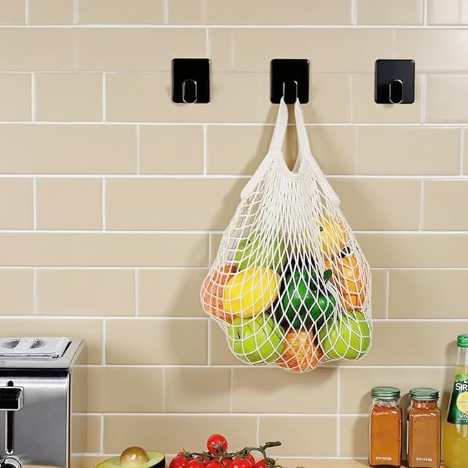 4-Pack Adhesive Hooks for Towels & Coats- Matte Black Stainless Steel Wall Hooks for Bathroom & Kitchen/RV Accessories