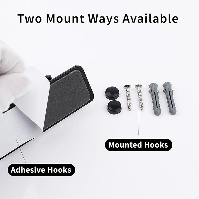 Black 4 Wall Hooks, Matte Black Bathroom Hook Rail, Self Adhesive Key Hook Rack Hanger Towel Robe Stick Hooks for Toilet Entryway Hallway Kitchen Wall Mounted