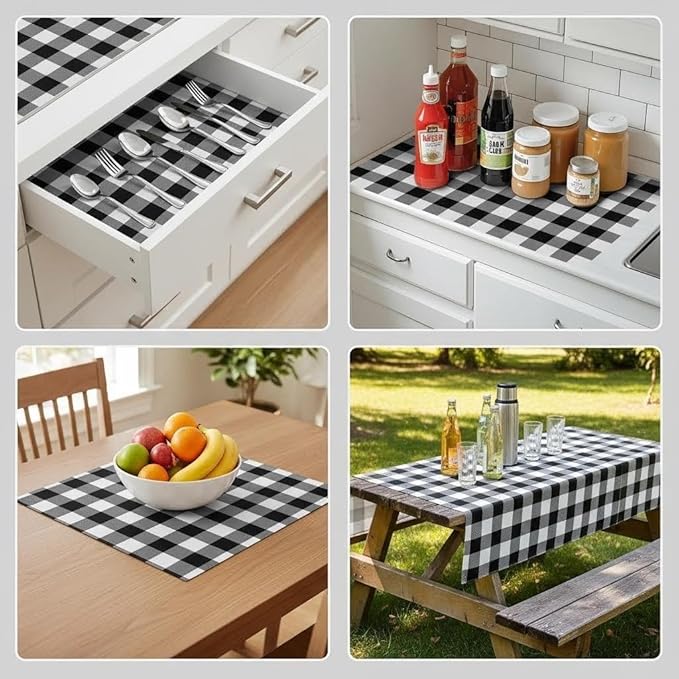 Coavas Extra Grip Thickened Shelf and Drawer Liner - Non-Adhesive Non-Slip Waterproof Mats for Kitchen Cabinets, Drawers, Shelves, Dresser & Cupboard, Easy Cut DIY (Black Stripe, 12IN x 20FT)