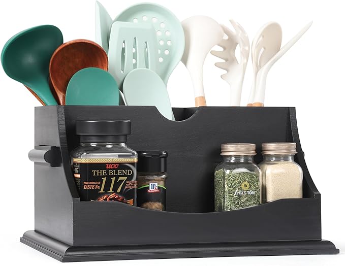 Innovation Kitchen Utensil Holder for Countertop with 4 Compartments, Black(Utensil Not Included)