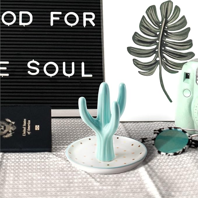 PUDDING CABIN Cactus Ring Holder, Birthday Gift for Women Her Mom Friend Female, Macaron Jewelry Dish with Dots Ins Room Decor Jewelry Dish for Rings Earrings Bracelets Necklace Organizerâ¦