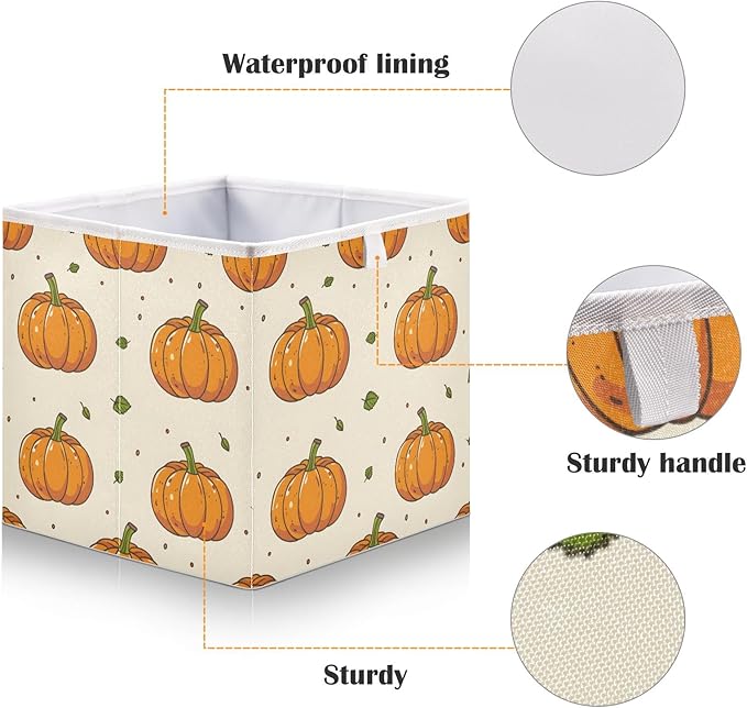 Bolaz Pumpkin Seamless Closet Organizers Storage Cubes Storage Bins Shelf Baskets Containers for Home Room Office,Square
