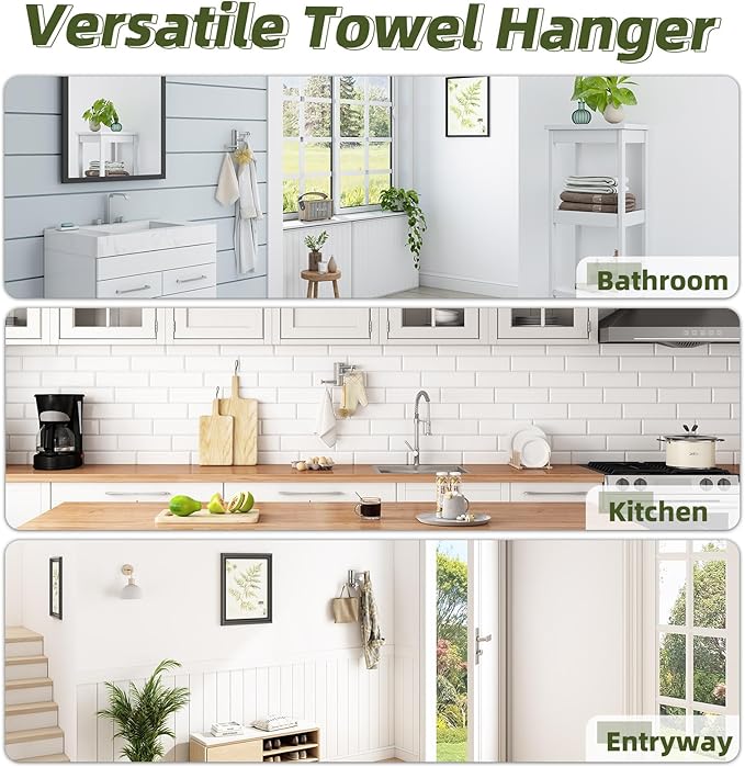 APLusee Brushed Nickel Swivel Coat Hook, 304 Stainless Steel Swivel Towel Hook for Bathroom with Multi 3 Rotating Arms, Wall Mounted