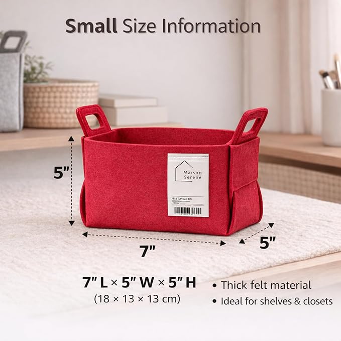 Fabric Storage Basket – Foldable Felt Storage Bin with Handles, Multi-Purpose Storage Organizer for Shelves, Closet, Toys, Clothes, Blankets, Bedroom, Living Room & Nursery, PINK, Small
